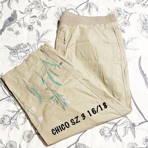 Chico Embroidered Beige Pants SZ 3 16/18